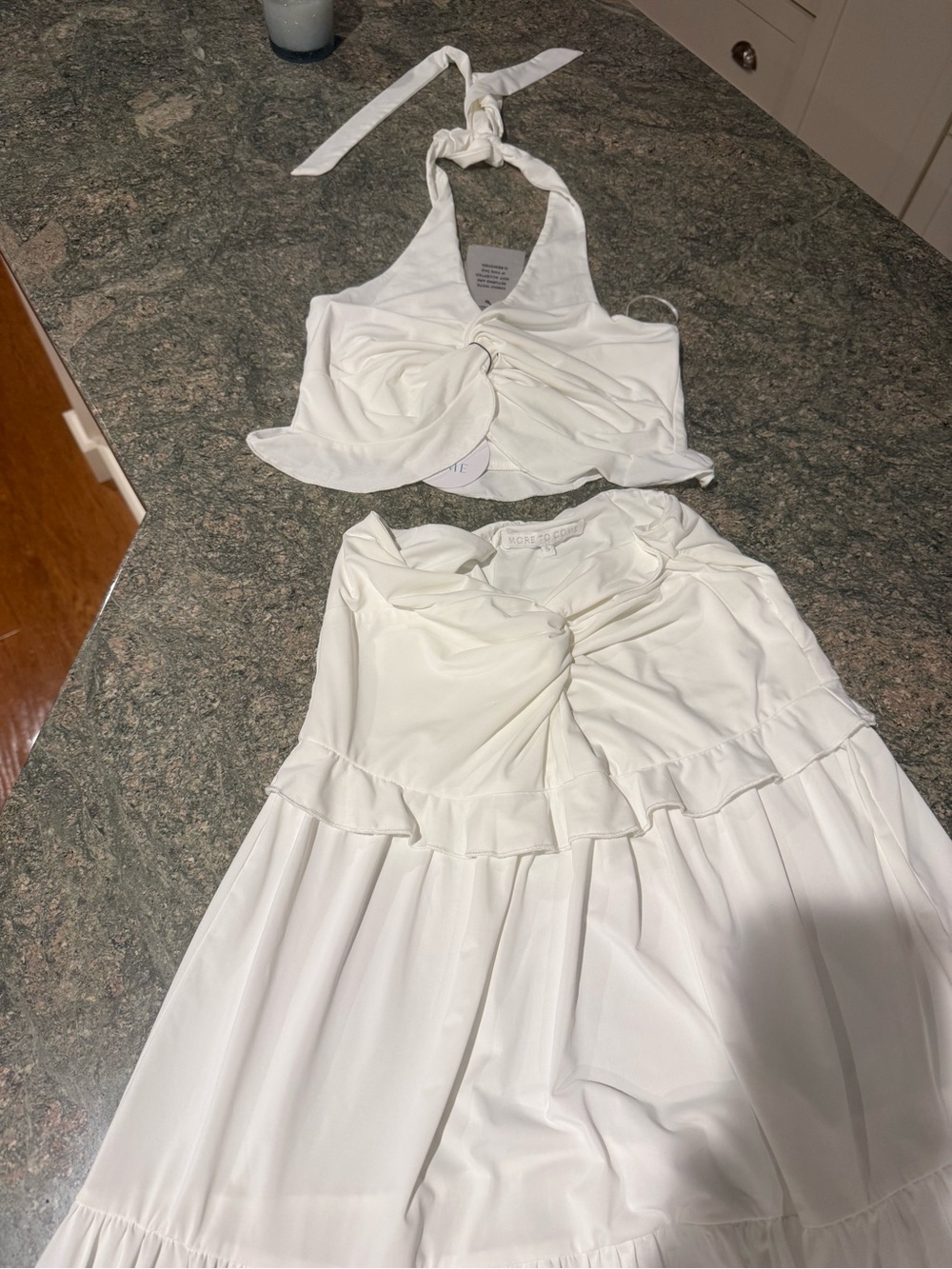 Elegant White Maxi Two-Piece Halter Dress